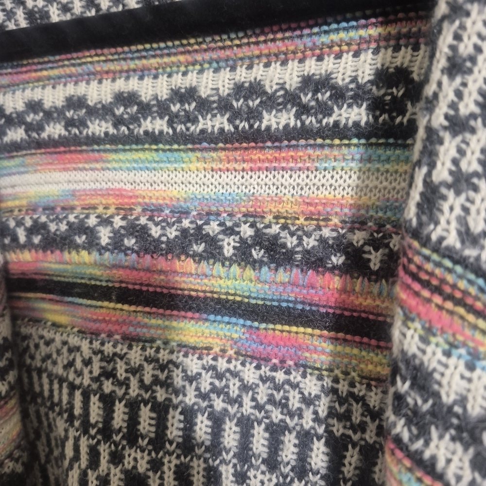 Monteau Hooded Cardigan Cozy Fair Isle Multicolor Open Front Sweater Size M - Picture 4 of 6